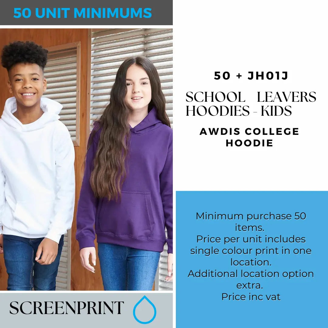 50+ Units Junior Leavers Hoodies // JH01J Awdis Kids.